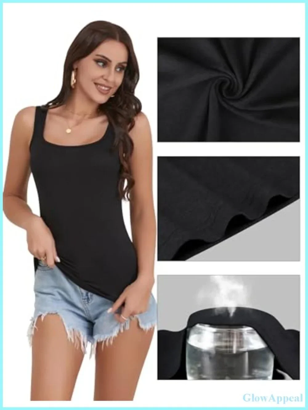 Women's Square Neck Tank Tops Sleeveless 5 Piece Undershirt 95% Viscose 5%
